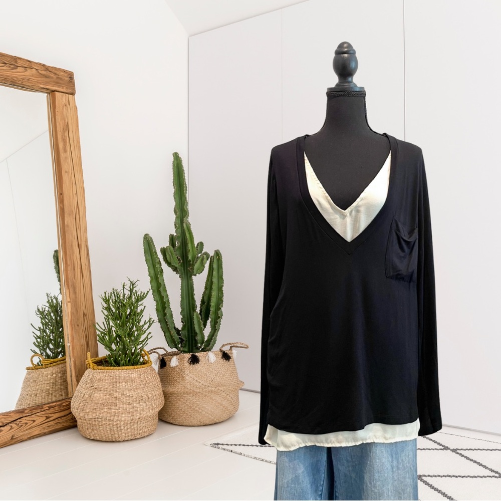 Bordeaux Long Sleeve Satin Lined V-Neck Top
